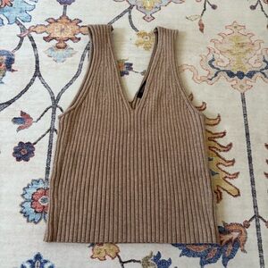Quince Warm Taupe Eco-Knit Cropped Sweater Ribbed Knit Tank Large